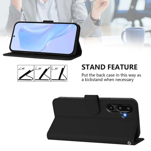 For Samsung Galaxy M16 5G / Galaxy F16 5G Case Solid Color Wallet Leather Phone Cover with Strap