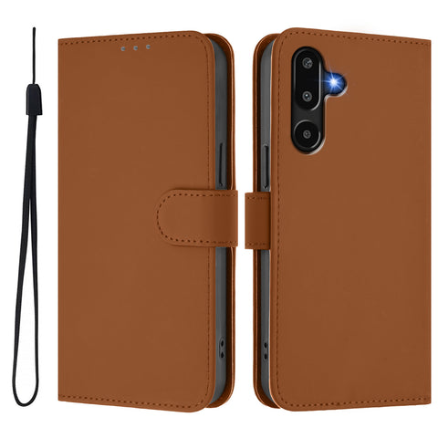 For Samsung Galaxy M16 5G / Galaxy F16 5G Case Solid Color Wallet Leather Phone Cover with Strap