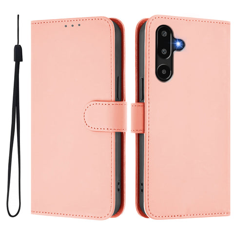 For Samsung Galaxy M16 5G / Galaxy F16 5G Case Solid Color Wallet Leather Phone Cover with Strap
