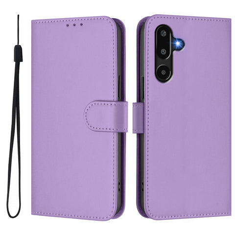 For Samsung Galaxy M16 5G / Galaxy F16 5G Case Solid Color Wallet Leather Phone Cover with Strap