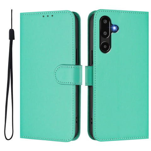 For Samsung Galaxy M16 5G / Galaxy F16 5G Case Solid Color Wallet Leather Phone Cover with Strap