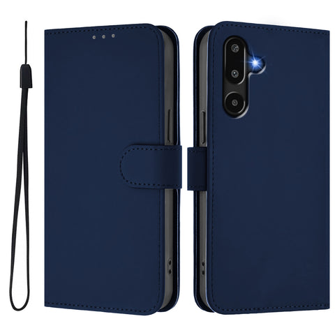 For Samsung Galaxy M16 5G / Galaxy F16 5G Case Solid Color Wallet Leather Phone Cover with Strap