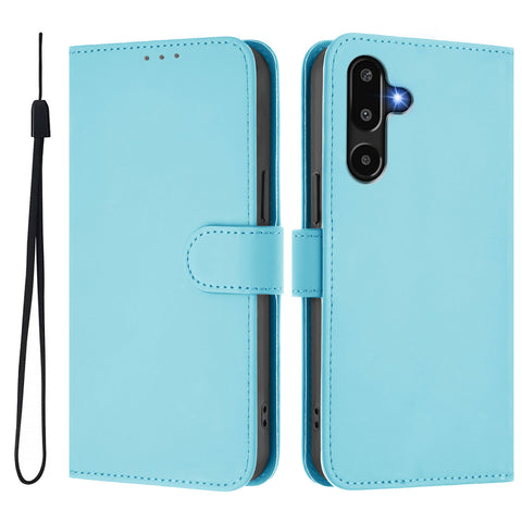 For Samsung Galaxy M16 5G / Galaxy F16 5G Case Solid Color Wallet Leather Phone Cover with Strap