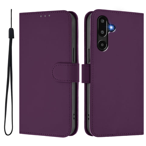 For Samsung Galaxy M16 5G / Galaxy F16 5G Case Solid Color Wallet Leather Phone Cover with Strap