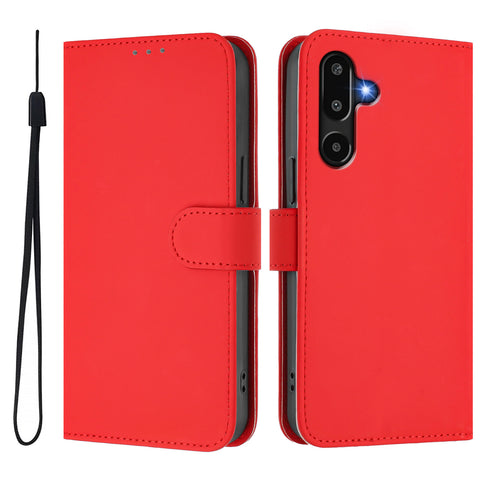 For Samsung Galaxy M16 5G / Galaxy F16 5G Case Solid Color Wallet Leather Phone Cover with Strap