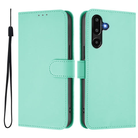 For Samsung Galaxy M16 5G / Galaxy F16 5G Case Solid Color Wallet Leather Phone Cover with Strap