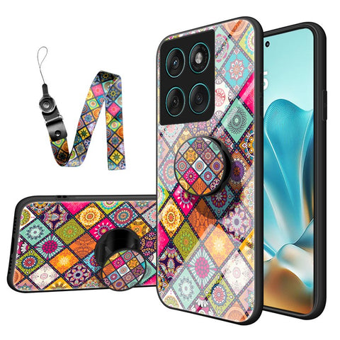 For Motorola Edge 60 Fusion 5G / Edge 60 5G Case Kickstand Ethnic Pattern Tempered Glass Phone Cover with Strap