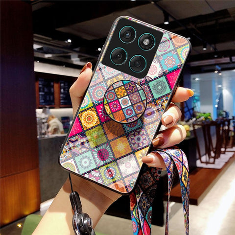 For Motorola Edge 60 Fusion 5G / Edge 60 5G Case Kickstand Ethnic Pattern Tempered Glass Phone Cover with Strap
