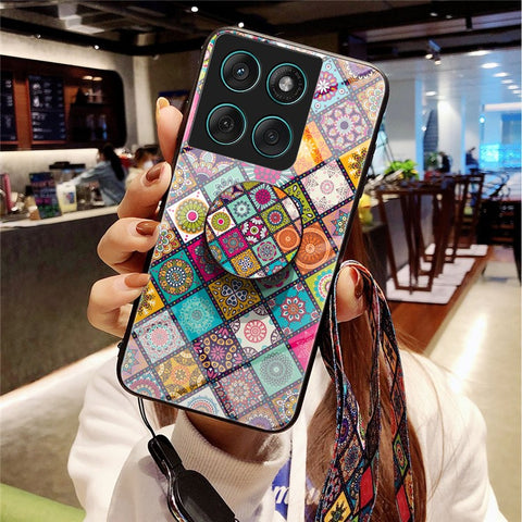 For Motorola Edge 60 Fusion 5G / Edge 60 5G Case Kickstand Ethnic Pattern Tempered Glass Phone Cover with Strap