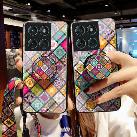 For Motorola Edge 60 Fusion 5G / Edge 60 5G Case Kickstand Ethnic Pattern Tempered Glass Phone Cover with Strap