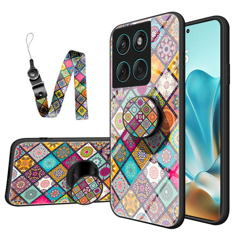 For Motorola Edge 60 Fusion 5G / Edge 60 5G Case Kickstand Ethnic Pattern Tempered Glass Phone Cover with Strap