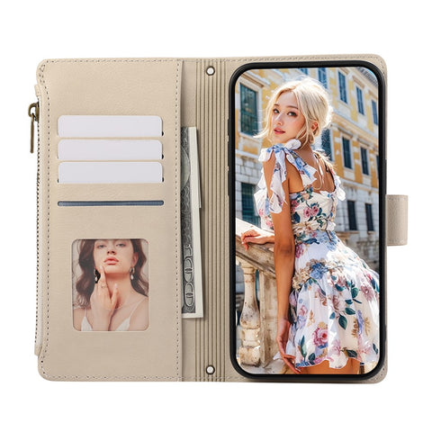 For Xiaomi 14T Pro Case Multi Card Slots Zipper Leather Phone Cover with Shoulder Strap / Wrist Strap