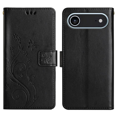 For iPhone Air Leather Wallet Case Butterfly Flower Imprinted Phone Cover with Strap