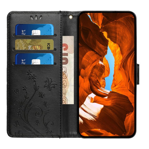 For iPhone Air Leather Wallet Case Butterfly Flower Imprinted Phone Cover with Strap