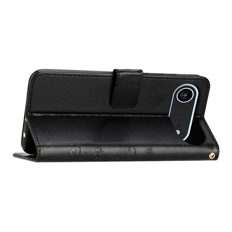 For iPhone Air Leather Wallet Case Butterfly Flower Imprinted Phone Cover with Strap