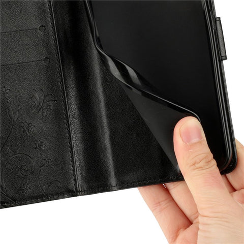 For iPhone Air Leather Wallet Case Butterfly Flower Imprinted Phone Cover with Strap