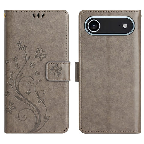 For iPhone Air Leather Wallet Case Butterfly Flower Imprinted Phone Cover with Strap