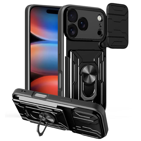 For iPhone 17 Pro Max Case PC + TPU Kickstand Phone Back Cover with Camera Slider