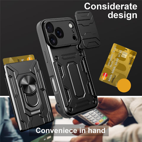 For iPhone 17 Pro Max Case PC + TPU Kickstand Phone Back Cover with Camera Slider