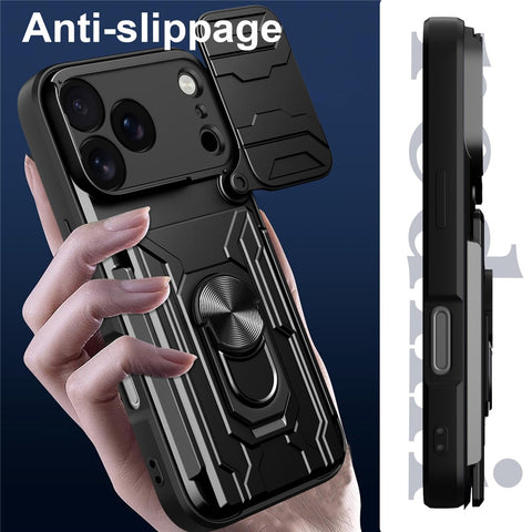 For iPhone 17 Pro Max Case PC + TPU Kickstand Phone Back Cover with Camera Slider