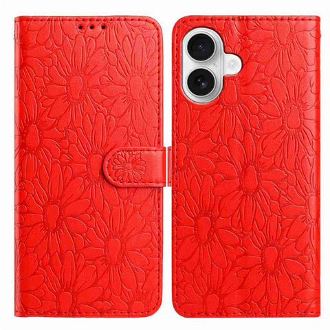 For iPhone 17 Leather Case Daisy Imprint Wallet Stand Phone Protective Cover