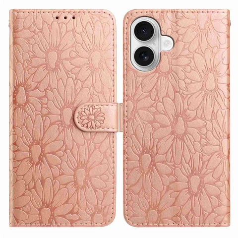 For iPhone 17 Leather Case Daisy Imprint Wallet Stand Phone Protective Cover