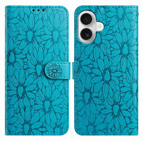For iPhone 17 Leather Case Daisy Imprint Wallet Stand Phone Protective Cover