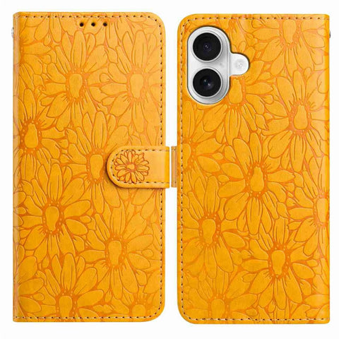 For iPhone 17 Leather Case Daisy Imprint Wallet Stand Phone Protective Cover