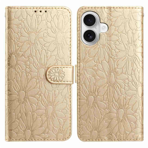 For iPhone 17 Leather Case Daisy Imprint Wallet Stand Phone Protective Cover