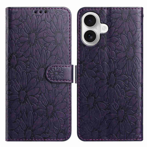 For iPhone 17 Leather Case Daisy Imprint Wallet Stand Phone Protective Cover