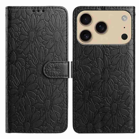 For iPhone 17 Pro Max Leather Case Daisy Imprint Wallet Stand Phone Protective Cover