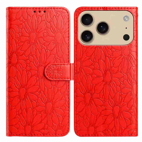 For iPhone 17 Pro Max Leather Case Daisy Imprint Wallet Stand Phone Protective Cover