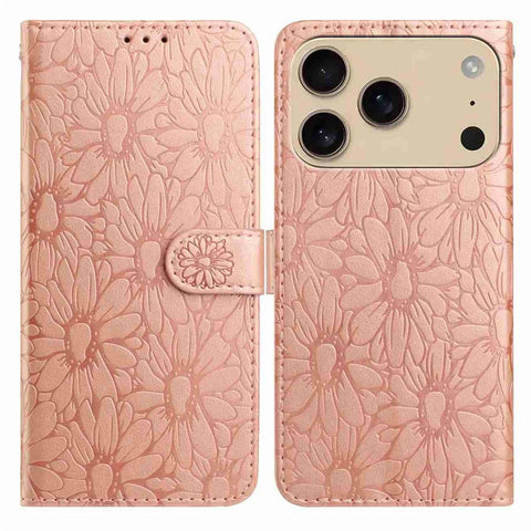 For iPhone 17 Pro Max Leather Case Daisy Imprint Wallet Stand Phone Protective Cover
