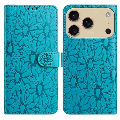 For iPhone 17 Pro Max Leather Case Daisy Imprint Wallet Stand Phone Protective Cover