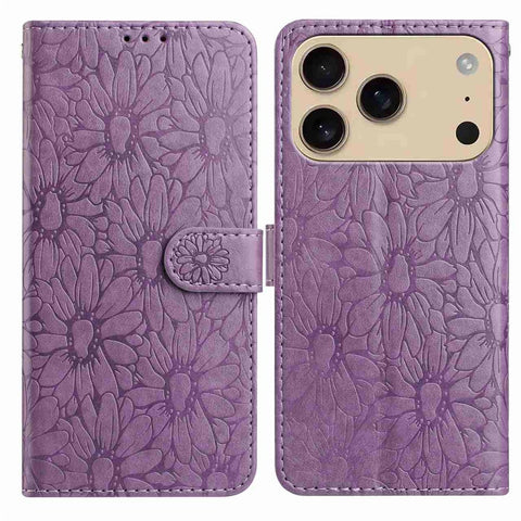 For iPhone 17 Pro Max Leather Case Daisy Imprint Wallet Stand Phone Protective Cover