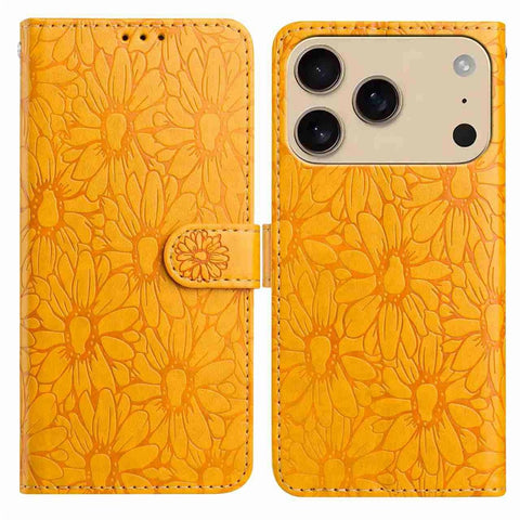 For iPhone 17 Pro Max Leather Case Daisy Imprint Wallet Stand Phone Protective Cover