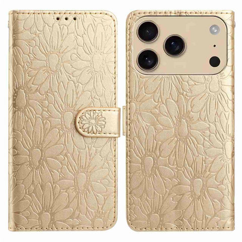 For iPhone 17 Pro Max Leather Case Daisy Imprint Wallet Stand Phone Protective Cover