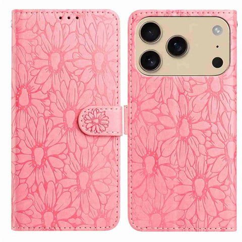 For iPhone 17 Pro Max Leather Case Daisy Imprint Wallet Stand Phone Protective Cover
