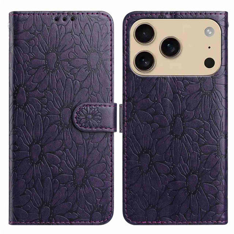 For iPhone 17 Pro Max Leather Case Daisy Imprint Wallet Stand Phone Protective Cover