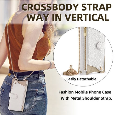 For Samsung Galaxy F06 5G Leather Case Wallet Stand Cover Irregular Tail Style with Chain Strap