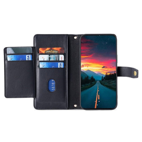 For Samsung Galaxy F06 5G Leather Case Zipper Pocket Wallet Phone Cover with 2 Straps