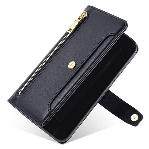 For Samsung Galaxy F06 5G Leather Case Zipper Pocket Wallet Phone Cover with 2 Straps