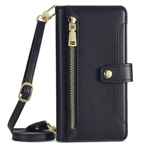 For Samsung Galaxy F06 5G Leather Case Zipper Pocket Wallet Phone Cover with 2 Straps