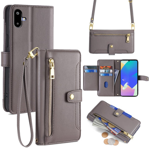 For Samsung Galaxy F06 5G Leather Case Zipper Pocket Wallet Phone Cover with 2 Straps