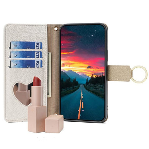 For Samsung Galaxy F06 5G Case Mirror Wallet Leather Phone Cover with Chain Shoulder Strap