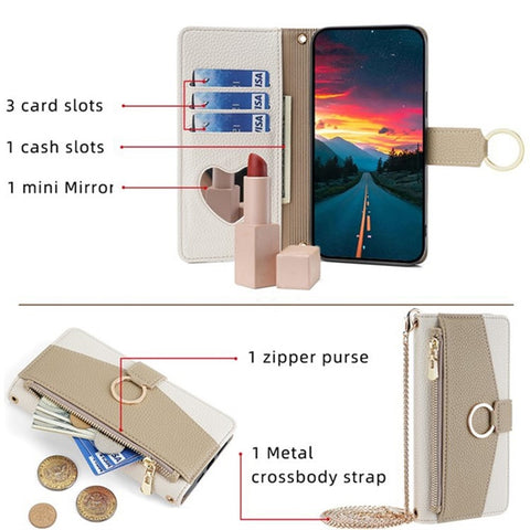 For Samsung Galaxy F06 5G Case Mirror Wallet Leather Phone Cover with Chain Shoulder Strap