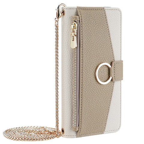 For Samsung Galaxy F06 5G Case Mirror Wallet Leather Phone Cover with Chain Shoulder Strap