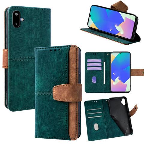 For Samsung Galaxy F06 5G Case RFID Blocking Color Splicing PU Leather Wallet Phone Cover