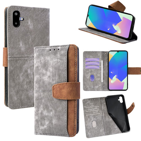 For Samsung Galaxy F06 5G Case RFID Blocking Color Splicing PU Leather Wallet Phone Cover