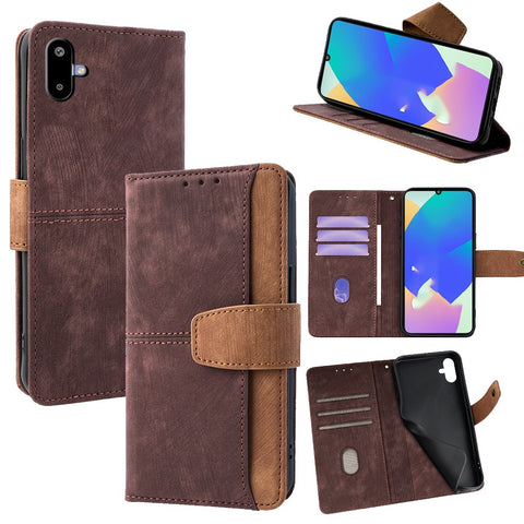 For Samsung Galaxy F06 5G Case RFID Blocking Color Splicing PU Leather Wallet Phone Cover